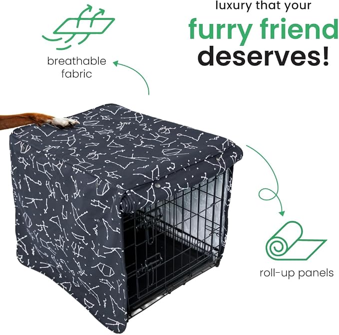 Molly Mutt Rocketman Dog Crate Cover, 100% Cotton Canvas Cover with 2 Roll-Up Panels, Ideal for Dog or Cat Crate, Durable, Washable, and Free of Harmful Chemicals, 42" x 28" x 31"