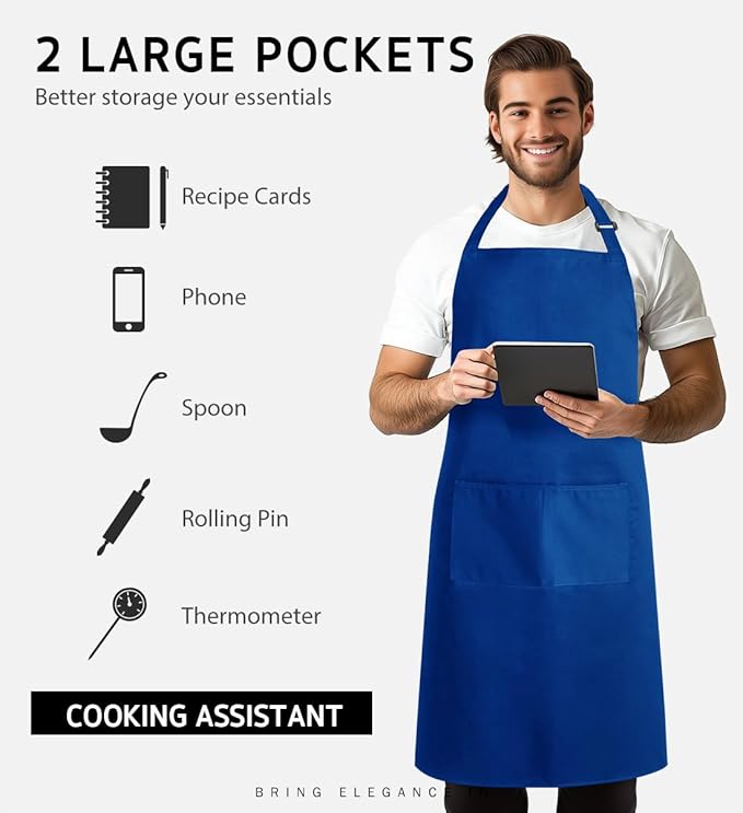 Syntus Apron for Men Women, Adjustable Cooking Kitchen Chef Aprons with 2 Pockets