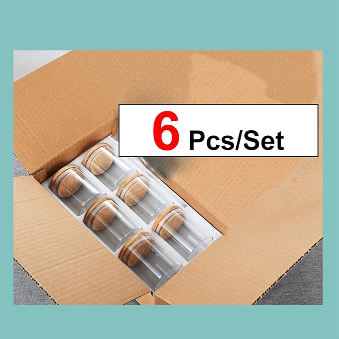 6PCS Glass Airtight Food Storage Jar with Bamboo Lids Glass Jar Kitchen Canisters for Pasta, Rice, Flour, Sugar