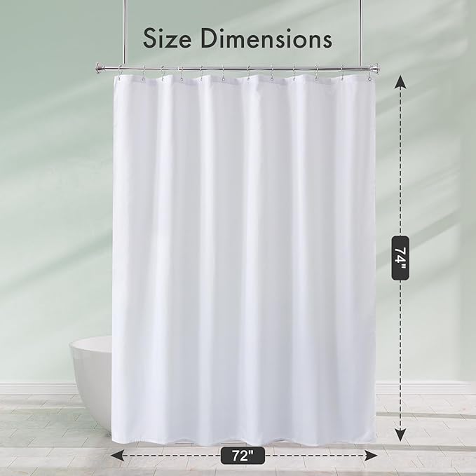 Amazer White Shower Curtain Liner 72x74 Inches, Fabric Shower Liner Cloth with Weighted Stones, Washable Shower Curtain and Liner 2-in-1, 120G Heavy Duty, 12 Grommet Holes