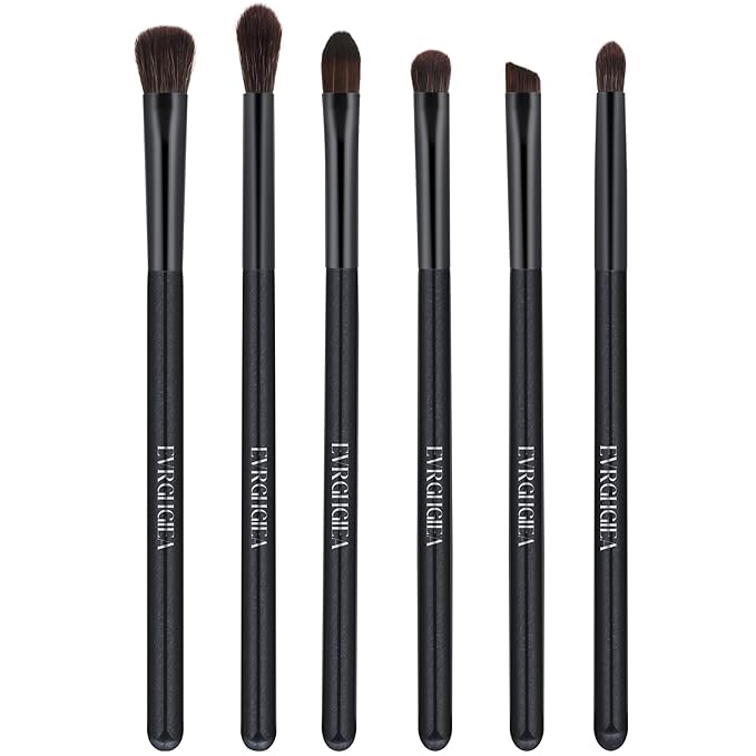 Eye Makeup Brush Set, 6 Pcs Professional Blending Eyeshadow Makeup Brushes for Concealer Eyebrows Eyeliner, Soft Hairs & Wood Handle…… (black 6pcs)