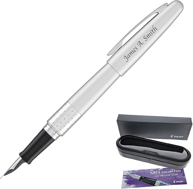 Goldspot Personalized Pilot Metropolitan Dot Pattern Fountain Pen in Custom Engraved Pen in Silver