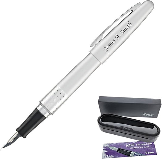 Goldspot Personalized Pilot Metropolitan Dot Pattern Fountain Pen in Custom Engraved Pen in Silver