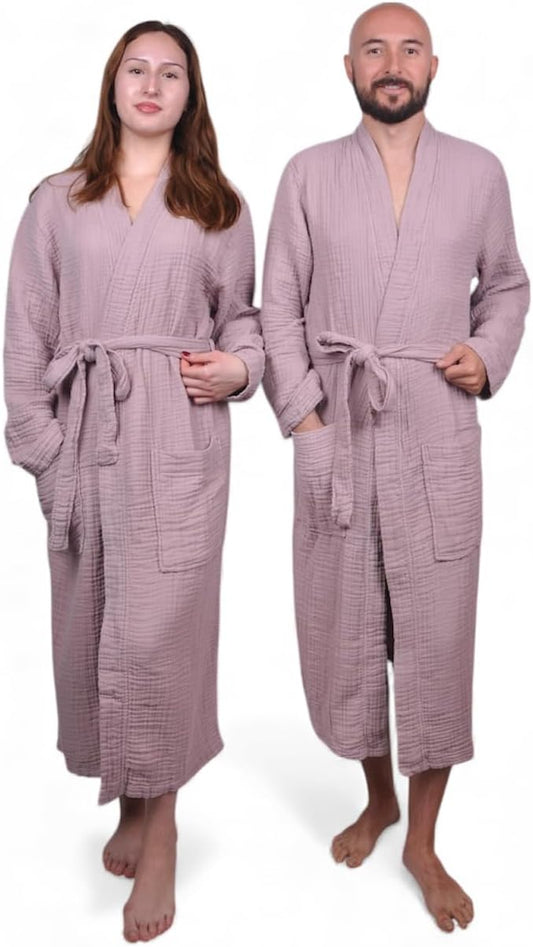Muslin Bathrobe - Cotton Gauze Robe for Women and Men - Lightweight Breathable Summer Kimono - Boho Spa/Maternity Robe