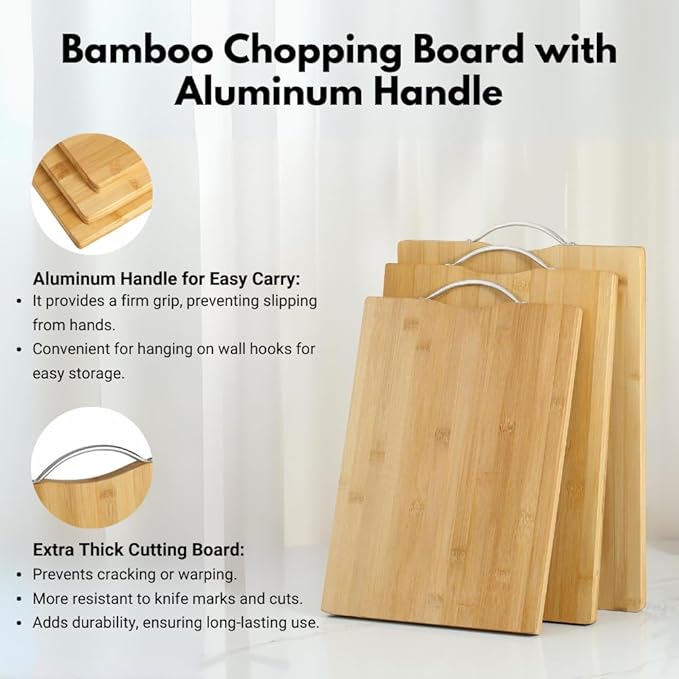 Cutting Boards for Kitchen - Bamboo Cutting Board Cutting Boards Juice Grooves Thick Chopping Board for Fruits Veggies Salad Cheese Meat Easy Grip Handle - Kitchen Gadgets Gift (Large)