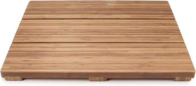BambooMN Bamboo Bath Mat for Bathroom, Spa, Outdoor Shower, Small Rectangle (20" x 17" x 1.3"), Anti-Slip, Water Resistant Coating - 1 Piece