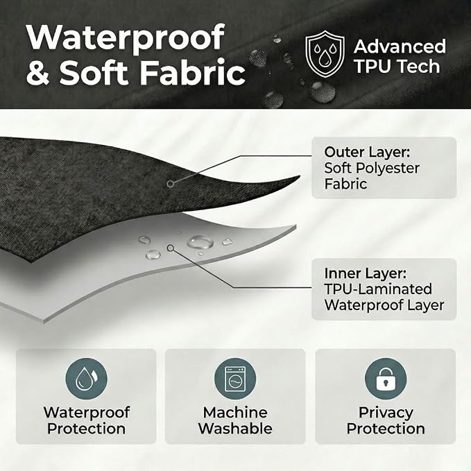 Waterproof Fabric Shower Curtain Liner, TPU Coated, PEVA-Free & Odorless, Hotel Quality, 3 Magnets, Rust-Proof Metal Grommets, Machine Washable, Black, 60x72 Inch