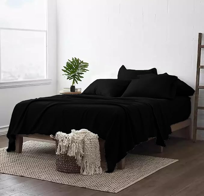 100% Real Certified Organic Cotton Bedsheet Set, Queen-XL Size 6 Piece 800-Thread-Count Sheet Set, [1 Fitted + 1 Flat + 4 Pillowcases], Extra 30" Deep Pocket - Black