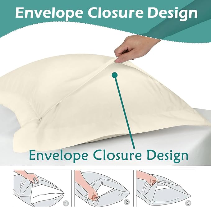 2 Pack Pillow Shams Standard Size 20x26 – 600 Thread Count 100% Organic Cotton Ivory Pillow Covers with 2 Inch Flange, Soft & Smooth Premium Hotel-Quality Pillowcases Set of 2