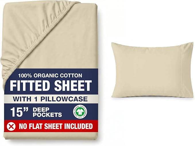 LANE LINEN Twin Fitted Sheet Set (No Flat Sheet) - 100% Organic Cotton Soft & Breathable Percale Weave Fitted Sheet Set for Added Comfort - 15'' Deep Pocket for Snug Fit - GOTS Certified - Linen