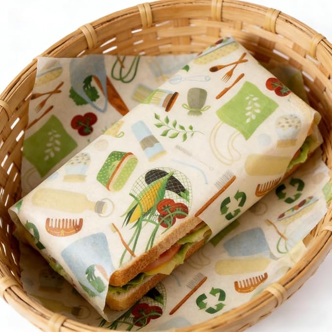 Organic Beeswax Food Wraps 2-Pack, 12x40 Inch Reusable Beeswax Paper - Natural Compostable Eco-Friendly Bowl Cover, Plastic Wrap & Foil Alternative for Bread, Sandwich, Cheese Freshness