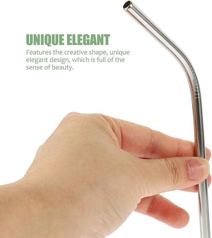 BESPORTBLE Reusable Stainless Steel Beverage Straws Set with 2 Bent 2 Straight Straws and Cleaning Brush for Party Supplies and Everyday Use