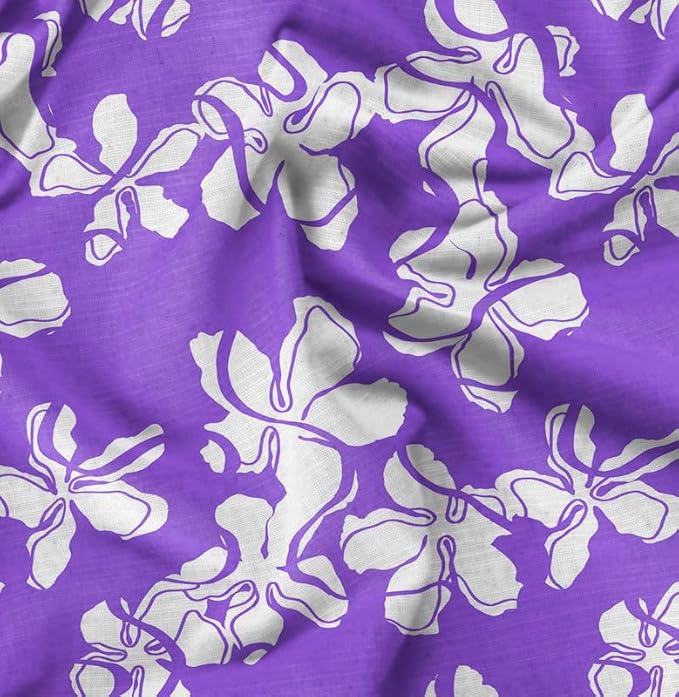 Soimoi Floral Print - Purple, Pure Silk Fabric - 42 Inch Wide, 1 Yard, Lightweight Material, Perfect for Elegant Dresses, Sarees, Scarves