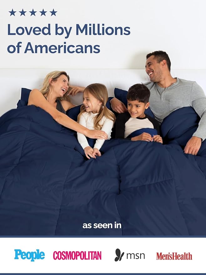 Queen Size, Navy Blue Alternative Down Comforter - Warm, Lightweight & Breathable Hotel Quality Bedding for Men, Women, Kids and Teens - All Season Oversized Cooling Microfiber Duvet Insert Comforter