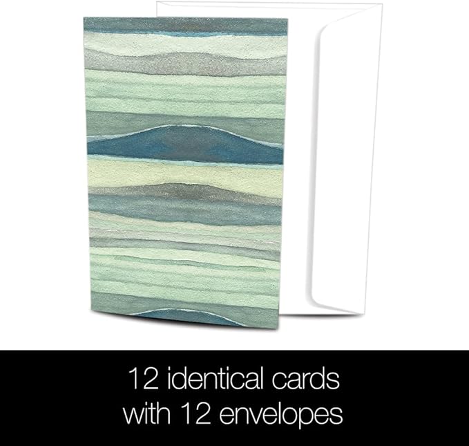 Tree-Free Greetings - All Occasion Cards - Artful Designs - 12 Greeting Cards + White Envelopes - Made in USA - 100% Recycled Paper - 4 x 6 - Watercolor Waves (FS66479)