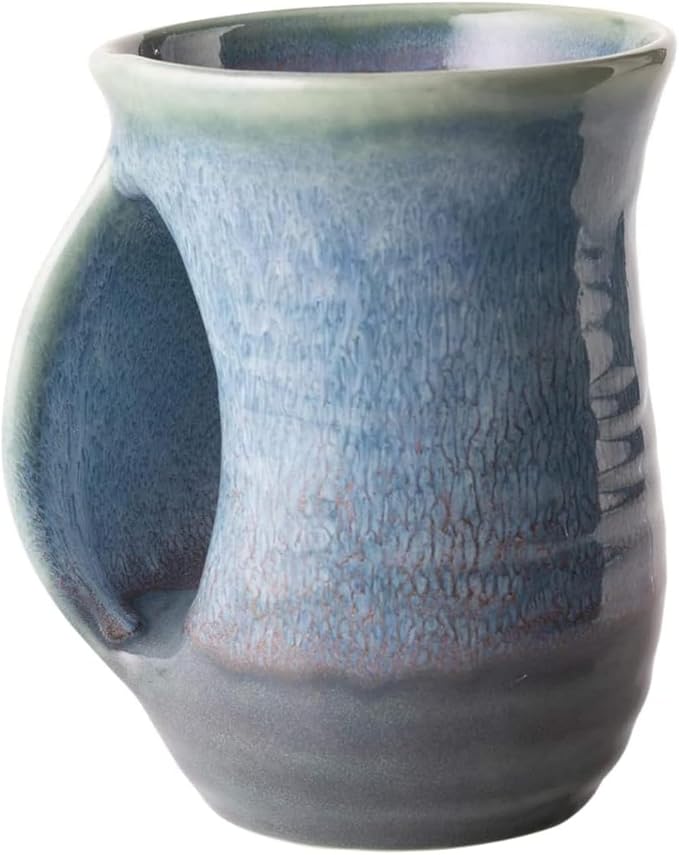 Hand Warmer Mug, Ceramic and Hand Painted - Contoured Pocket will Hold Warmth From The Heat Of Your Drink - Keep Your Fingers Warm, Comfy Handwarmer Gift, Winter Stocking Stuffer Gifts - Left Handed