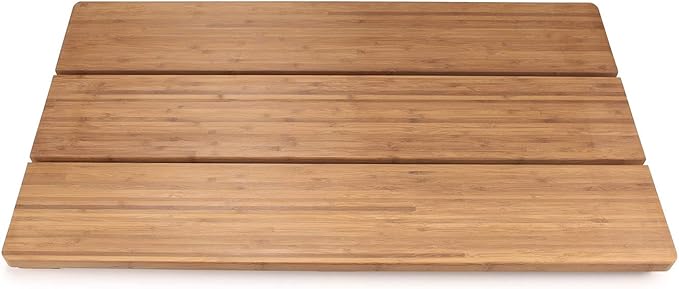 BambooMN Bamboo Bath Mat for Bathroom, Spa, Outdoor Shower, Large Rectangle (30" x 17" x 1.3"), Anti-Slip, Water Resistant Coating - 1 Piece