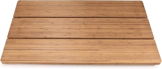 BambooMN Bamboo Bath Mat for Bathroom, Spa, Outdoor Shower, Large Rectangle (30" x 17" x 1.3"), Anti-Slip, Water Resistant Coating - 1 Piece