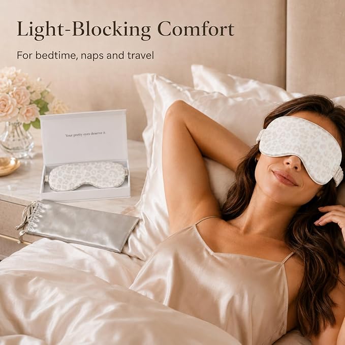 Silk Sleep Mask Light Blocking Luxury 100% Mulberry 22mm Silk Eye Mask Eye Cover Blindfold Ultra Soft Light & Comfy Anti Aging Skin Care with Travel Bag Gift Package