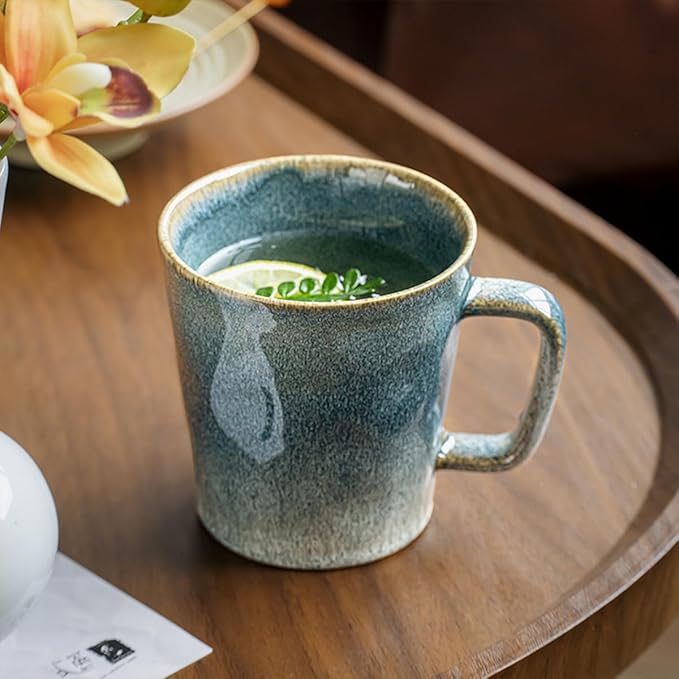 Ceramic Coffee Mug, 13 oz Tea Cup with Handle, Vintage Coffee Cup for Office and Home, Dishwasher and Microwave Safe, Sage Green