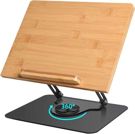 wishacc Premium Wooden & Metal Laptop Stand for Desk, Ergonomic Adjustable Computer Riser with Heat Dissipation, Foldable Portable Laptop Holder Compatible with MacBook Air Pro 10-17" Laptops