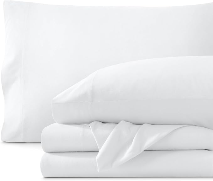 Bare Home 100% Organic Cotton Jersey Sheet Set, Ultra Soft, 100% Cotton - Sheet Set & Pillowcase - Deep Pocket Bed Sheets (Twin XL, White)
