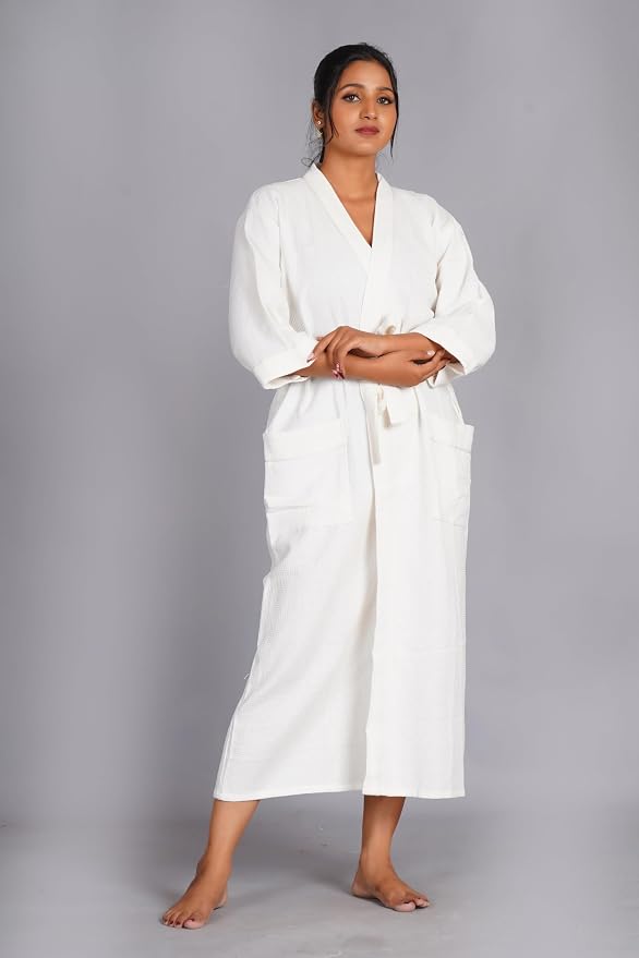 COTSILER Cotton Waffle Bathrobe for Women – Lightweight Spa Robe with Belt & Front Pockets
