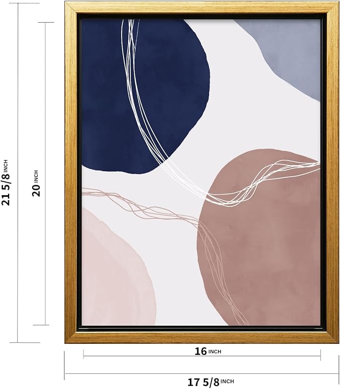 Monem Art Abstract Organic Shapes Print - Scandinavian Blue Geometric Poster - Wall Decor for Living Room, Bedroom or Office - 16x20 Gold Framed CANVAS Wall Art by Mareike Bohmer