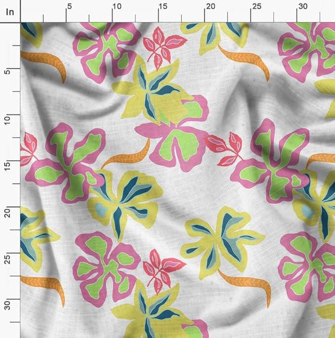 Soimoi Silky Satin Fabric Material, 1 Yard - 42" Inch Width, White - Floral Print - Soft Shiny Fabric for Dress, Pillowcases, Pajamas, Evening Dress, DIY