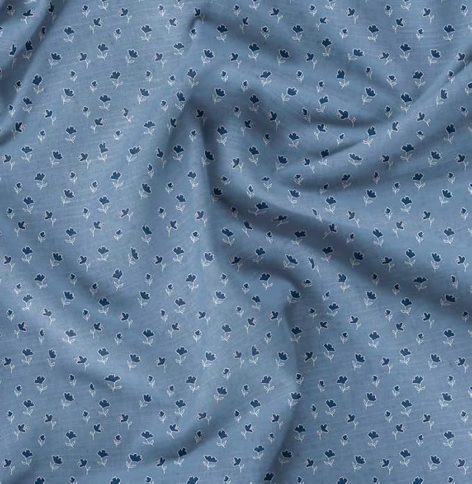Soimoi Lightweight Cotton Voile Fabric, Blue - Floral Print, Unstitched Material - 42 Inch Width, Ideal for Making Summer Dresses, Blouses, Scarves, Lingerie, Sheer Curtains, Garment Linings, 1 Yard
