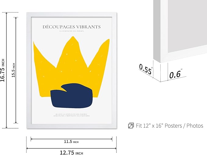 Monem Art Minimalist Crown Silhouette Print - Modern Abstract Shape Poster - Wall Decor for Living Room, Bedroom or Office - 12x16 White Framed Wall Art by Rs Lab Studio