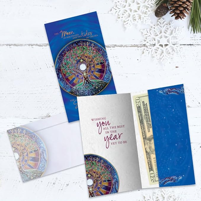 Tree-Free Greetings - Solstice Money Holder Card - Artful Designs - 1 Money Holder Greeting Card + Matching Envelope - Made in USA - 100% Recycled Paper - 3.7 x 7 - Winter Solstice Mandala (ZO70074)