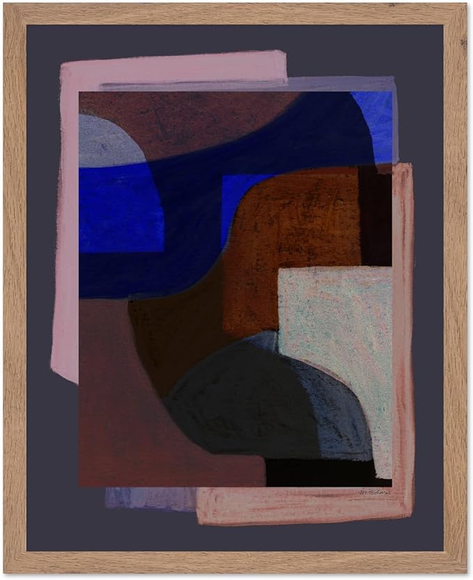 Monem Art Modern Geometric Abstract Print - Contemporary Minimalist Shapes Painting Poster - Wall Decor for Living Room, Bedroom or Office - 12x16 Beige Framed Wall Art by Mareike Bohmer