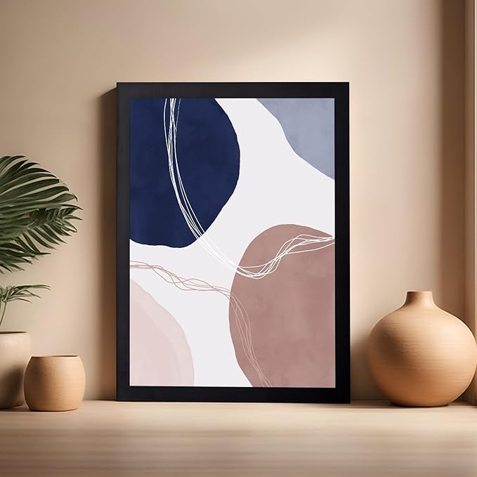 Monem Art Abstract Organic Shapes Print - Scandinavian Blue Geometric Poster - Wall Decor for Living Room, Bedroom or Office - 16x20 Black Framed Wall Art by Mareike Bohmer