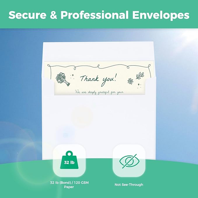 Ohuhu Blank White Cards and Envelopes 100 Pack - 4.25" x 5.5" Heavyweight Folded Cardstock and A2 Envelopes for DIY Greeting Cards Wedding Birthday Invitations Baby Shower Thank You Cards and More