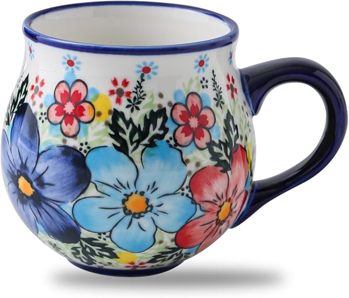 12 oz Ceramic Cup Hand-Painted Handmade Unique Floral Coffee Mug Artisan Coffee Cup Porcelain Mug for Tea Coffee Milk Microwave Dishwasher Safe, 1 pc, Premium Elegant Gift