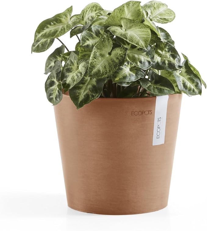 Ecopots Amsterdam Mini Durable Modern Round Recycled-Based Composite Flower Pot Planter, Terracotta Color, 7"