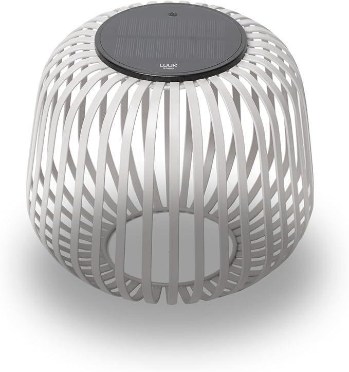 LUUK Studio SOLIS Wireless Solar LED Mood Light, Warm White, 3 Level Dimmable, Indoor Table Lamp, Outdoor Lantern, USB-C Rechargeable, Patio, Bedroom, Contemporary Minimalist Design, Warm Gray, Size S