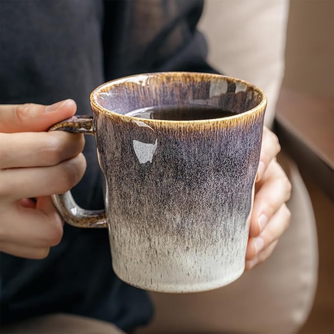 Ceramic Coffee Mug, 13 oz Tea Cup with Handle, Vintage Coffee Cup for Office and Home, Dishwasher and Microwave Safe, Purple Grey