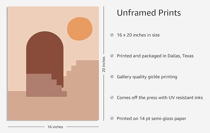 Y2K BOO Abstract Architecture UNFRAMED Wall Art Archway Stairs Sun Geometric Shapes Earth Tones Terracotta Mid Century Modern 16x20 Inch Heavyweight Paper Studio Decor