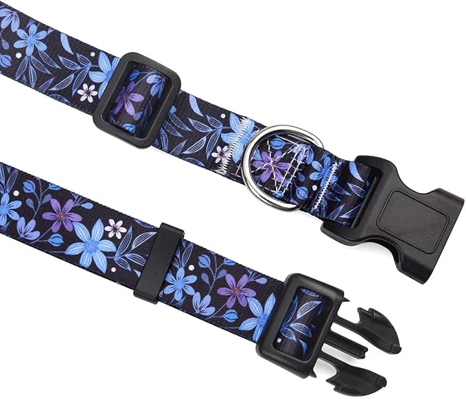 Mihqy Dog Collar with Bohemia Floral Tribal Geometric Patterns - Soft Ethnic Style Collar Adjustable for Small Medium Large Dogs(Floral Blue,S)