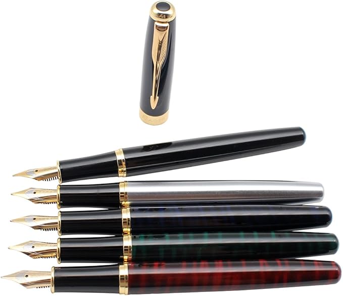 Gullor 5 PCS Classic Metal Fountain Pen B388, Gift Pens with Converters, 5 Colors