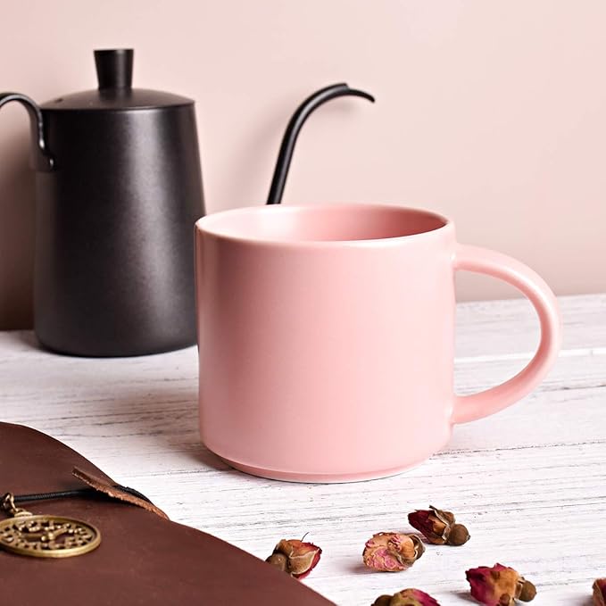 Bosmarlin Matte Ceramic Coffee Mug for Office and Home, 13 oz, Dishwasher and Microwave Safe (Pink, 1)