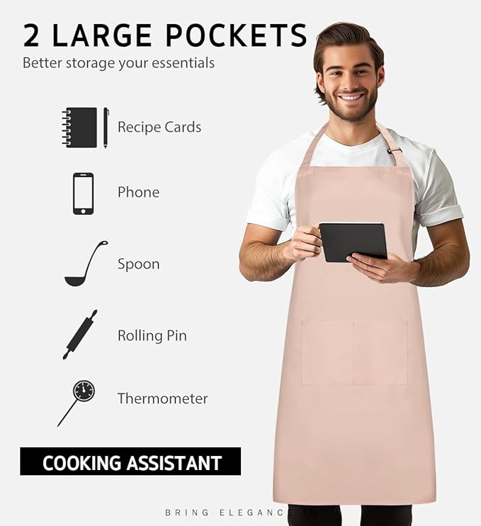 Syntus Apron for Men Women, Adjustable Cooking Kitchen Chef Aprons with 2 Pockets