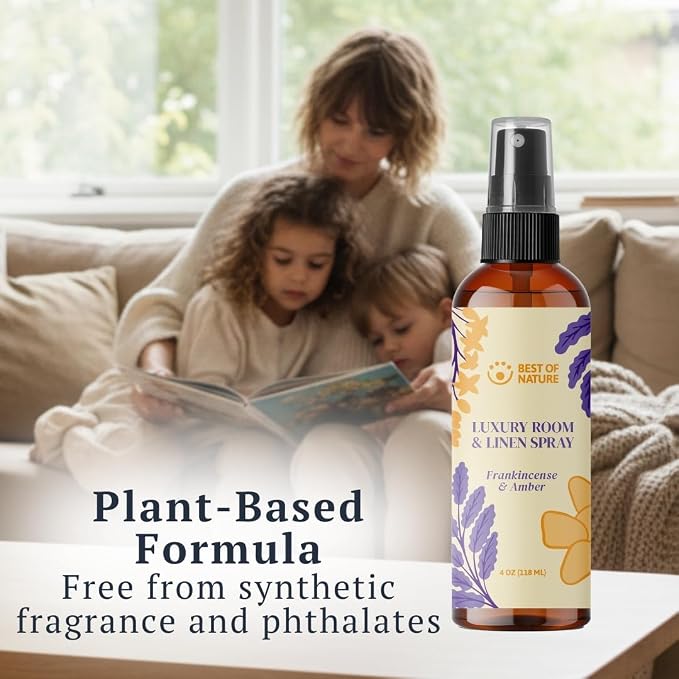 Best of Nature Luxury Room & Linen Spray – All-Natural Essential Oil Air Freshener for Home, Bedroom, Bathroom & Linens – Plant-Based, Family-Safe, Relaxing Aromatherapy Mist (Frankincense & Amber)