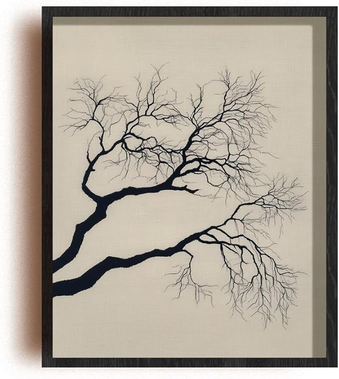 (Unframed) (12x16 Inch) Matte Wall Art Print Of Minimalist Line Embroidery of a Tree Branch - Eco-Friendly Poster, Custom Decor for Home, Office, Bedroom, Bath Room, Living Room, Dining Room, Made in