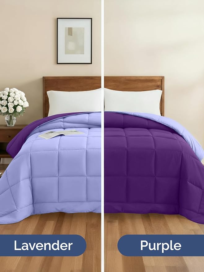 Full Size, Purplec & Lavender Alternative Down Comforter - Warm, Lightweight & Breathable Hotel Quality Bedding Set for Men, Women, Kids & Teens - All Season Cooling Microfiber Duvet Insert Comforter