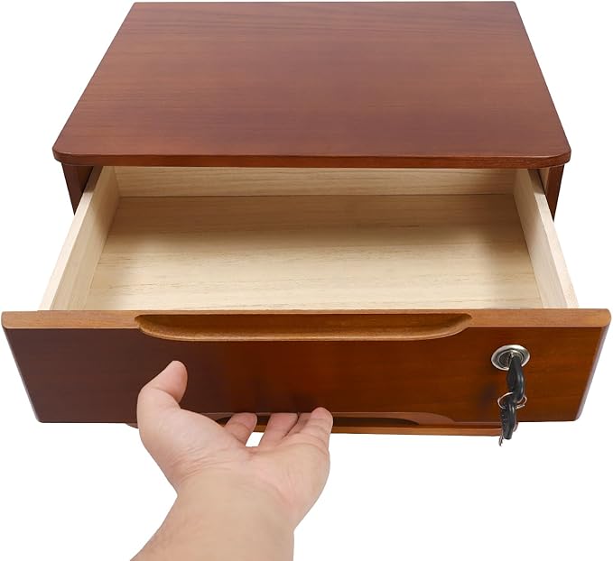 3 Tier Desktop Organizer Storage Box, Solid Wood Storage Box with Lock, Desk Drawers Organizer and Accessories, for Home, Office, Stationery, Crafts, Junk & Supplies, Walnut