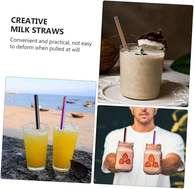 Homoyoyo Reusable Stainless Steel Drinking Straws Set 8pcs 304 Stainless Steel Rust-proof Straws with Cleaning Brushes and Carrying Pouch for Coffee Juice and Cocktail Use