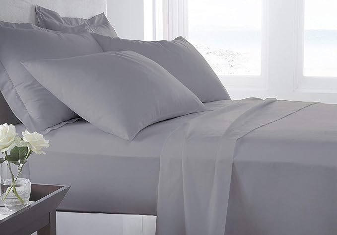 Organic Cotton Bed Sheets Set - 400TC Cal-King Size Ultra Silver - 4 Piece Bedding - 100% GOTS Certified, Soft Silky Shiny, Luxury Finish Bedsheets - Fits 15" Deep Pocket Mattress